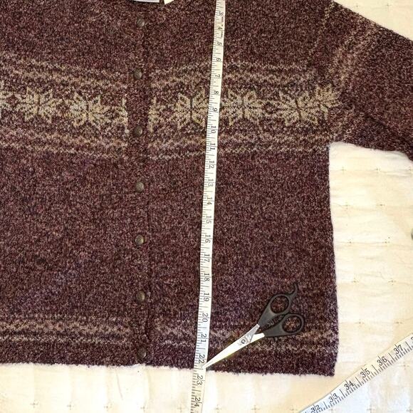 Vintage Erika & Co Textured Knit Fair Isle Cardigan Sweater Women's L | Maroon - Picture 7 of 11